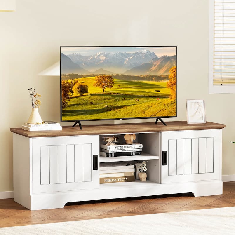 Costway Farmhouse TV Stand for TVs up to 65" with Sliding Doors - See Details