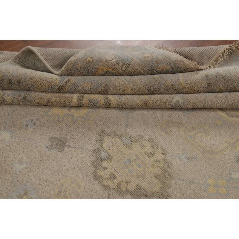 Geometric Beige Oushak Indian Area Rug Hand-Knotted Wool Carpet - 7'10"x 9'10"