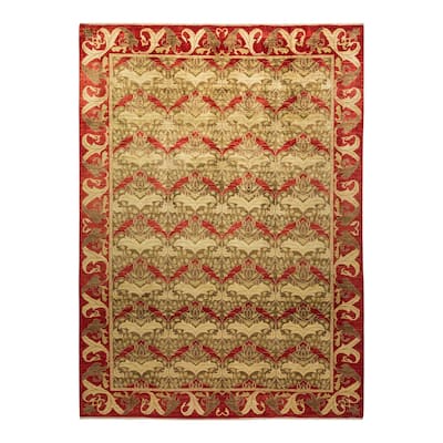 Overton Hand Knotted Wool Vintage Inspired Modern Contemporary Arts & Crafts Brown Area Rug - 8' 2" x 11' 5"