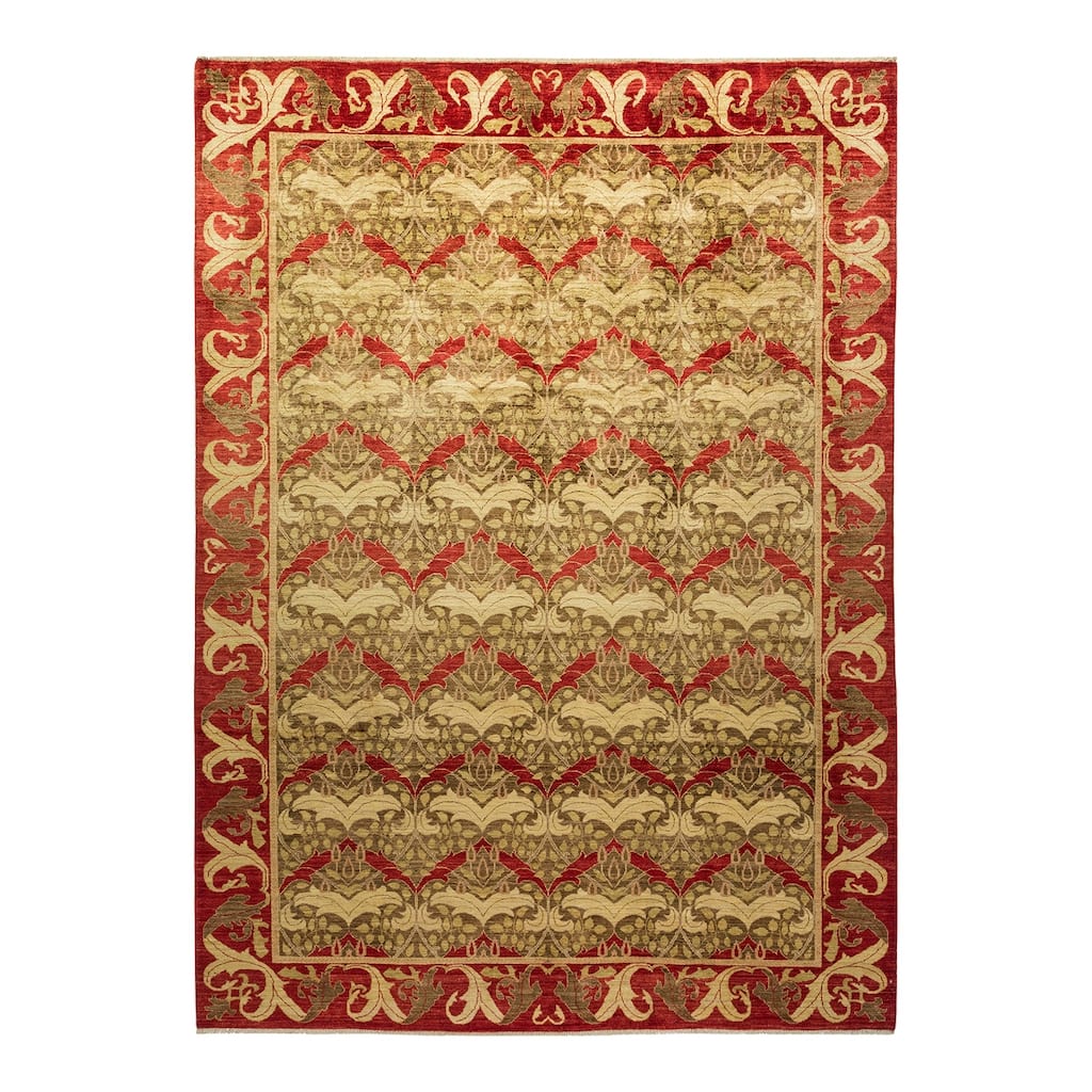 Overton Hand Knotted Wool Vintage Inspired Modern Contemporary Arts & Crafts Brown Area Rug - 8' 2" x 11' 5"