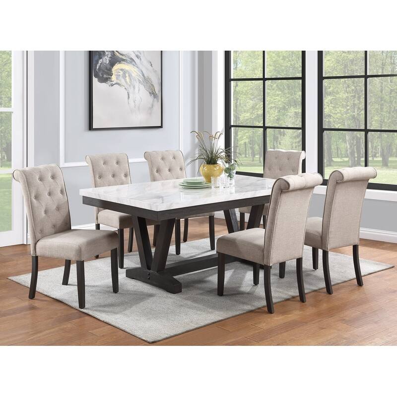 Best Quality Furniture 7 Piece Faux Marble Wrap Table Top Dining Set - Beige