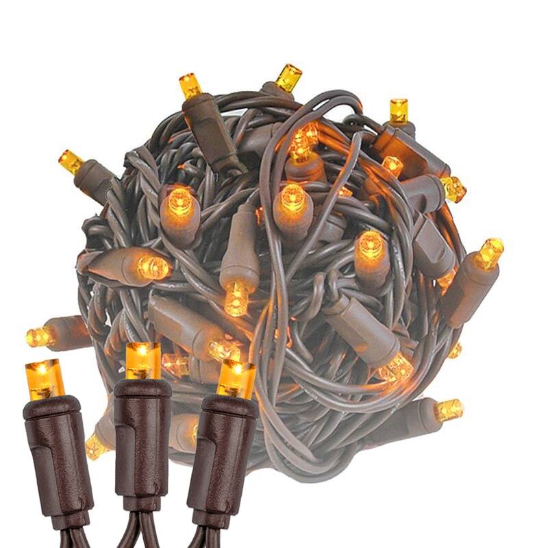 50 Light LED Christmas Mini Light Set, Patio Lights, Warm White, Brown Wire, 25’ - Large - Orange