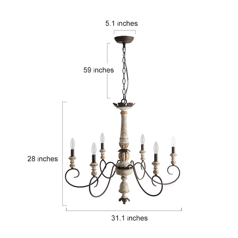 Farmhouse 6-Light Wood Chandelier French Country Light for Dining Room