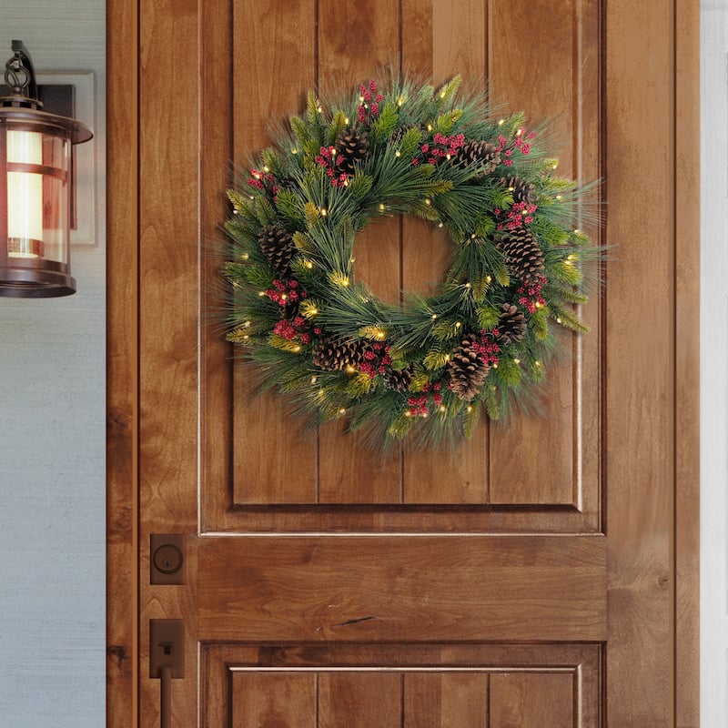 Puleo International 26" Pre-Lit Artificial Adorned Christmas Wreath