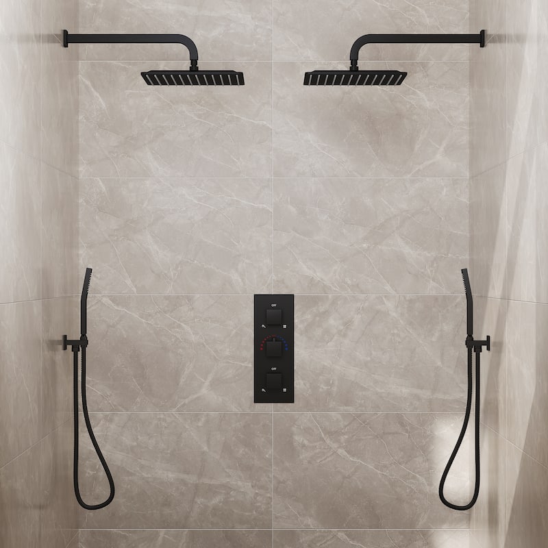 EVERSTEIN Dual Shower System 12" Rain Shower Head with High Pressure Handheld Sprays - Matte Black
