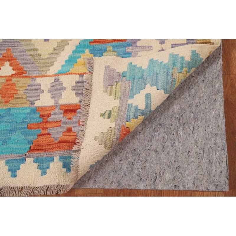 Hand Woven Oriental 100% Wool Carpet Southwestern Geometric Multi-Colored Kilim Area Rug - 9' 6'' X 6' 9''