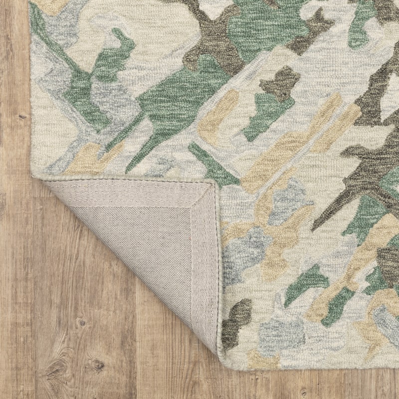 Style Haven Kitt Handmade Wool Abstract Etchings Grey/ Teal Area Rug