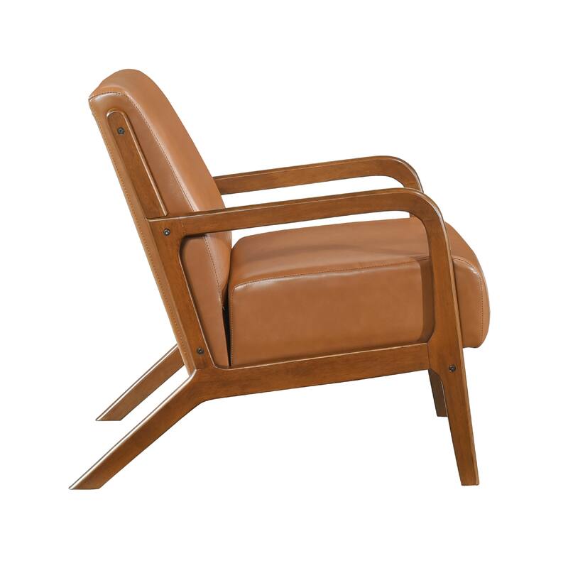 Howard Accent Club Chair, Matte Brown Faux Leather, Solid Rubberwood