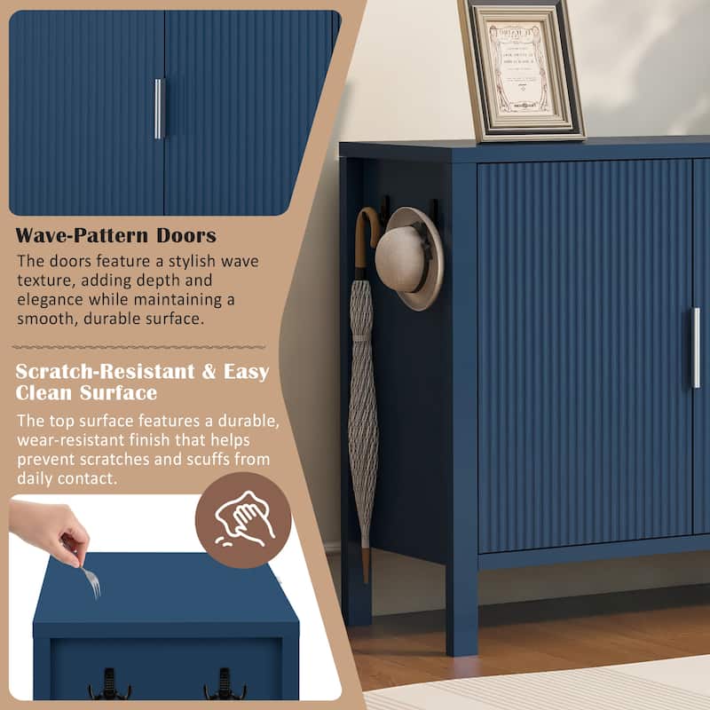 Modern Wave-Pattern Sideboard Storage Cabinet with 3 Drawers and Hooks
