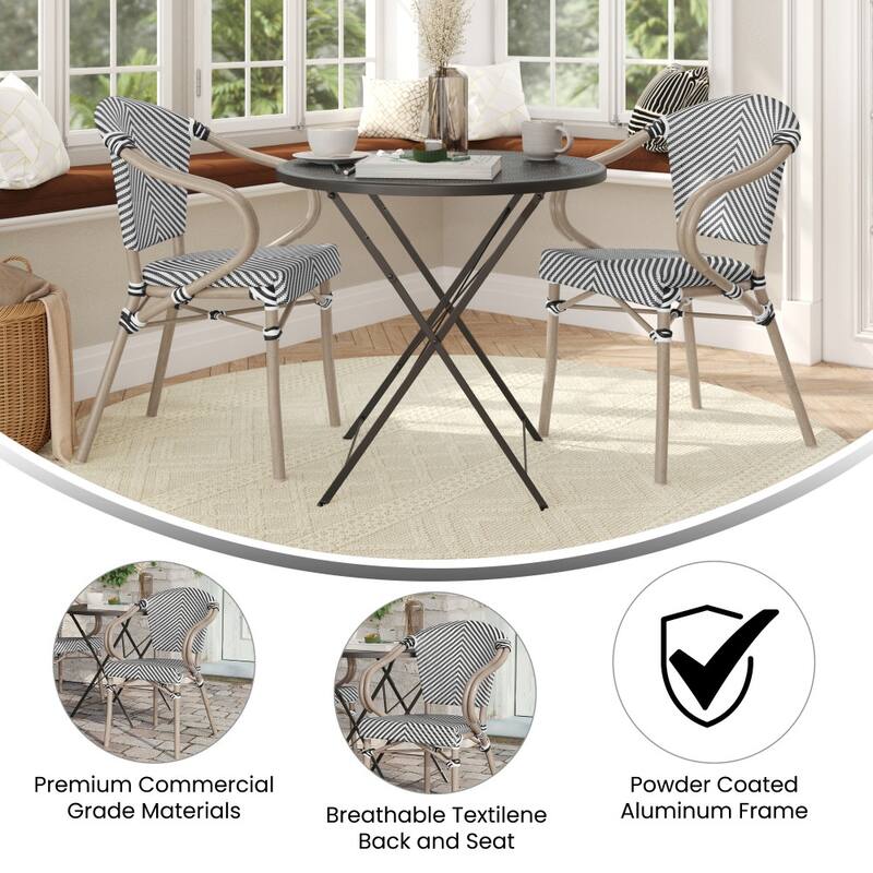 2 Pack All-Weather Commercial Paris Chairs with Arms and Metal Frame