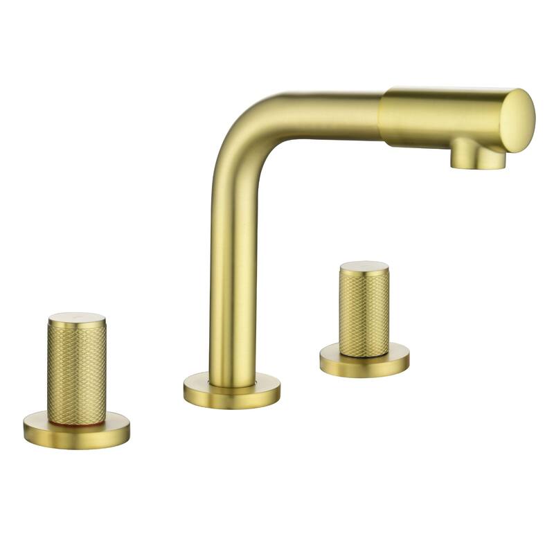 Widespread Bathroom Sink Faucet With Valve 8 Inch Double Handle Bathroom Faucets 3 Hole Modern Vanity Tap With 360 Swivle Spout - Brushed Gold