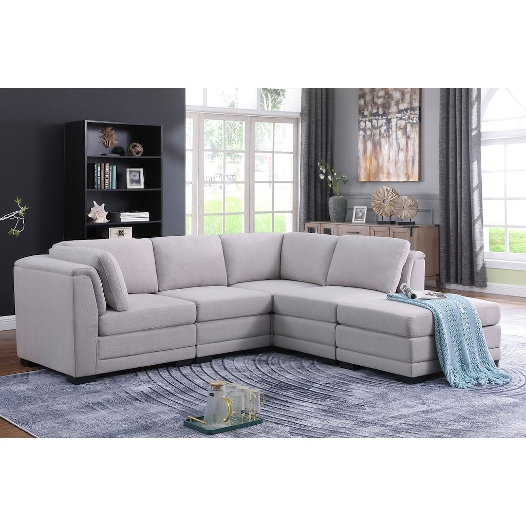 Upholstered Reversible Modular Sectional Sofa in Light Gray