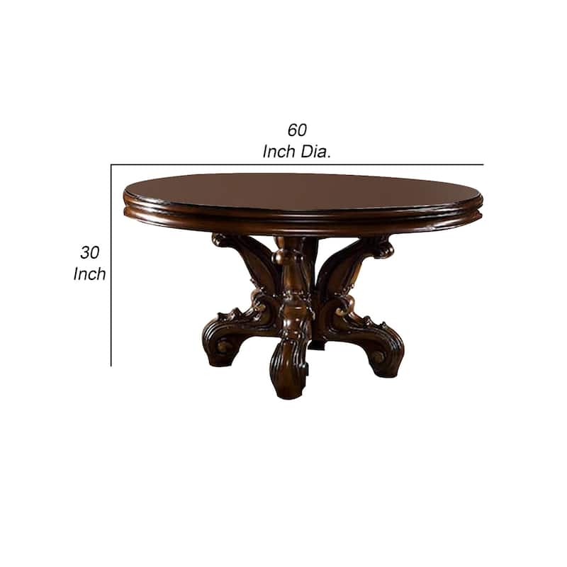 Clover 60 Inch Round Wood Dining Table, Single Pedestal Base, Cherry Brown