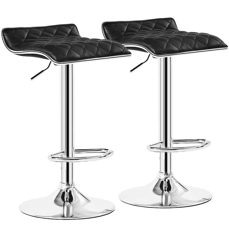 VECELO Barstools Adjustable Height Faux Leather Backless Modern Swivel Bar Stools (Set of 2)-Five colors - Black