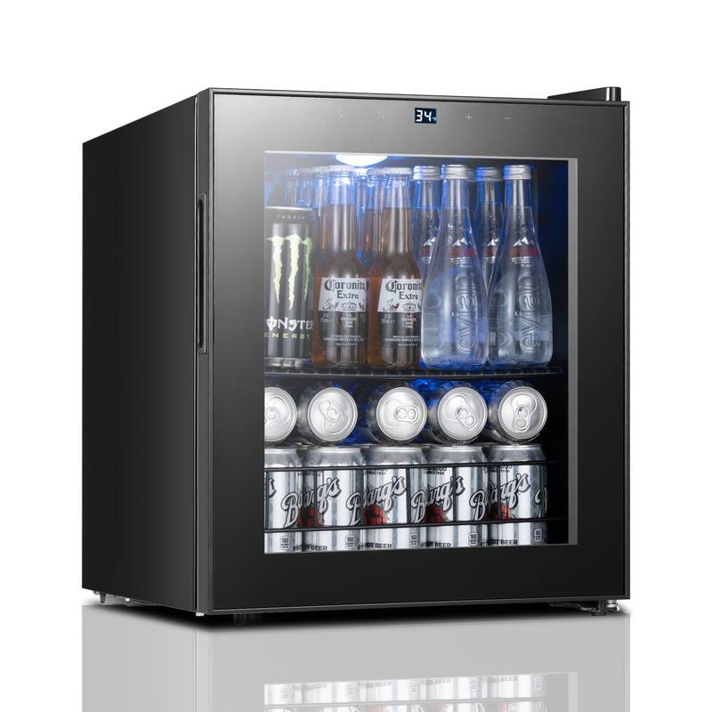 Yeego 1.62 Cu.Ft Beverage Cooler with Glass Door, LED Light, Adjustable Shelves, Energy-Efficient Mini Fridge