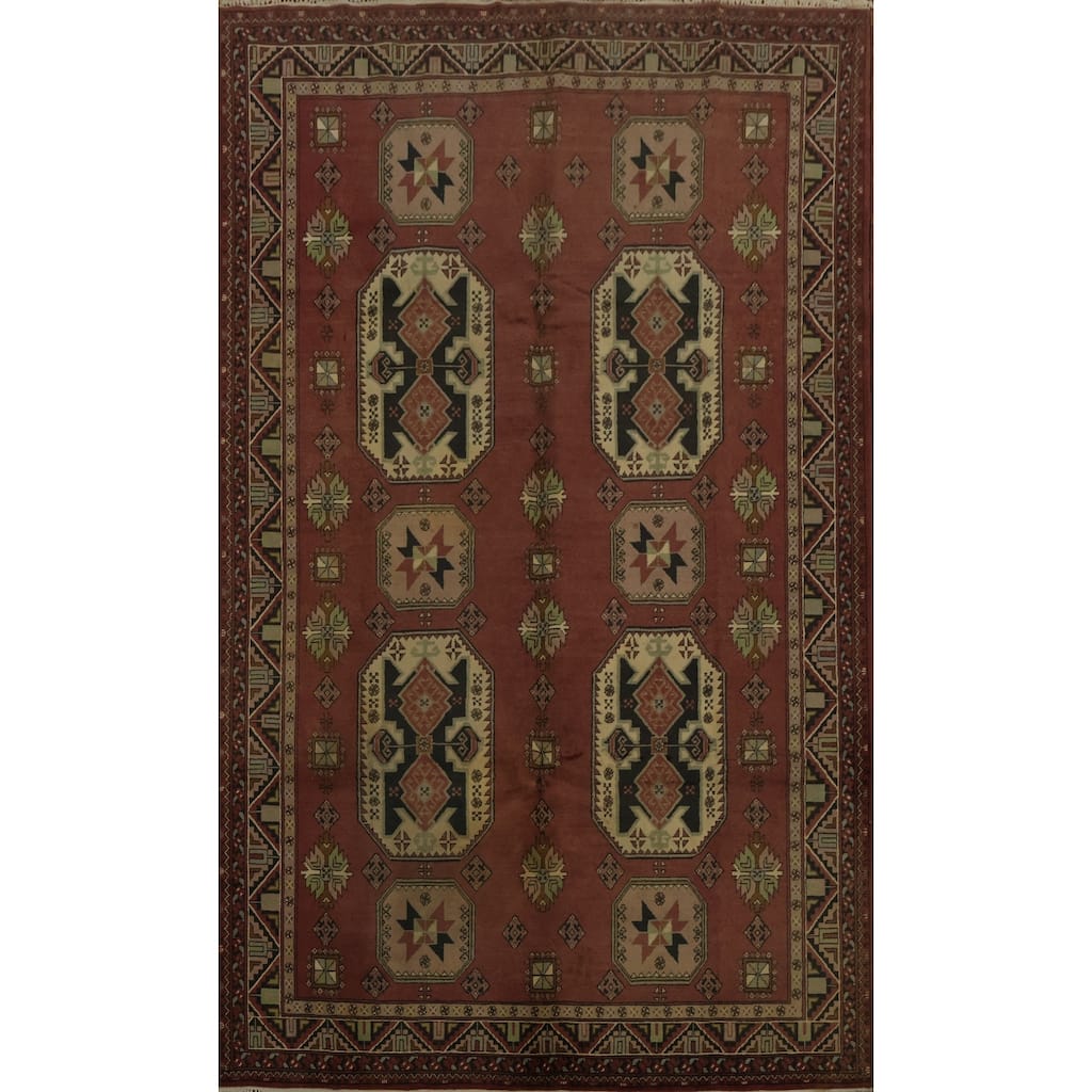 Hand Knotted Oriental 100% Wool Carpet Traditional Geometric Oranges & Rust Balouch Area Rug - 9' 9'' X 6' 7''