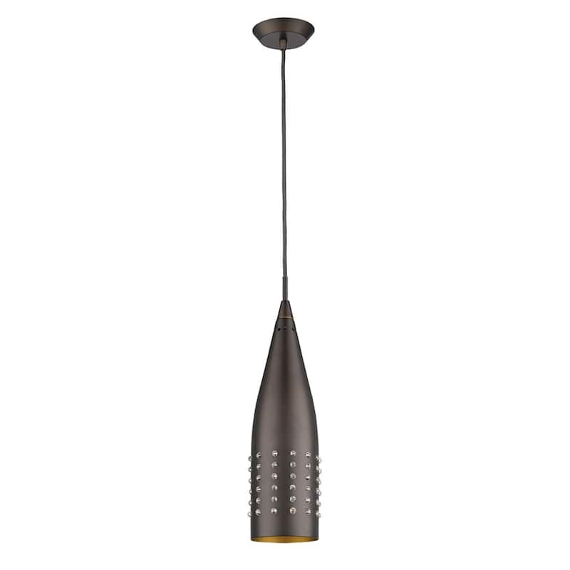 HomeRoots Narrow Bronze Hanging Light with Glass Studs - 3' X '10.75' X '3
