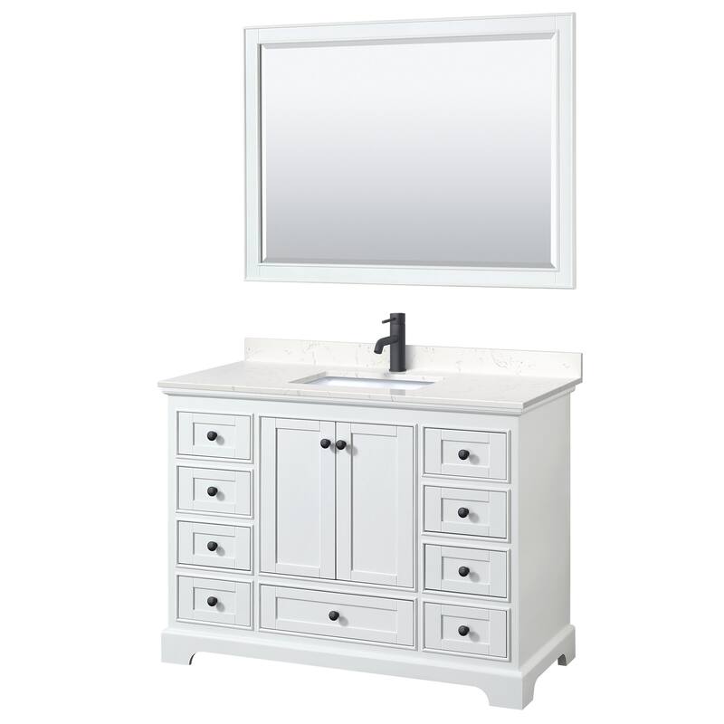 Wyndham Collection Deborah 48" Free Standing Single Basin Vanity Set - White / Carrara Cultured Marble Top / Matte Black