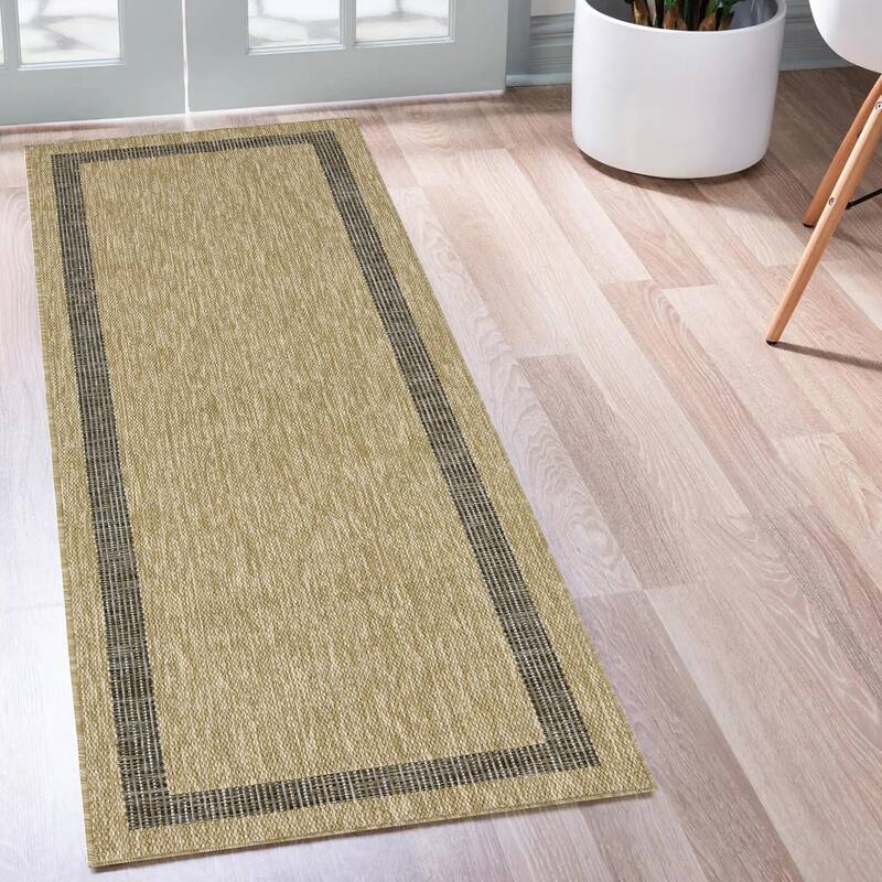 Indoor/Outdoor Area Rug/ Runner/ Doormat- Natural & Black & Red & Taupe Color -Machine Washable, Weather and UV Resistant-Azelia