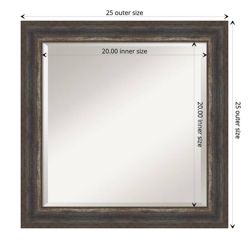 Beveled Bathroom Wall Mirror - Alta Frame - Outer Size: 25 x 25 in - Alta Rustic Char