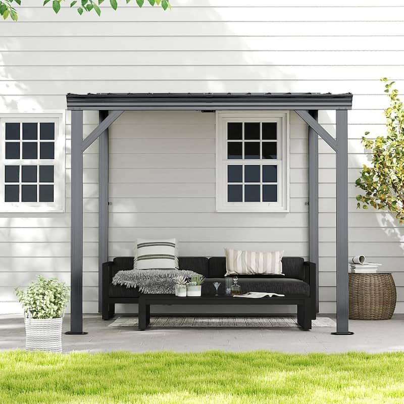 GDFStudio - Everett Lean-To Gazebo with Galvanized Steel Roof and Upgraded Drainage System - 8 x 8 - Gray