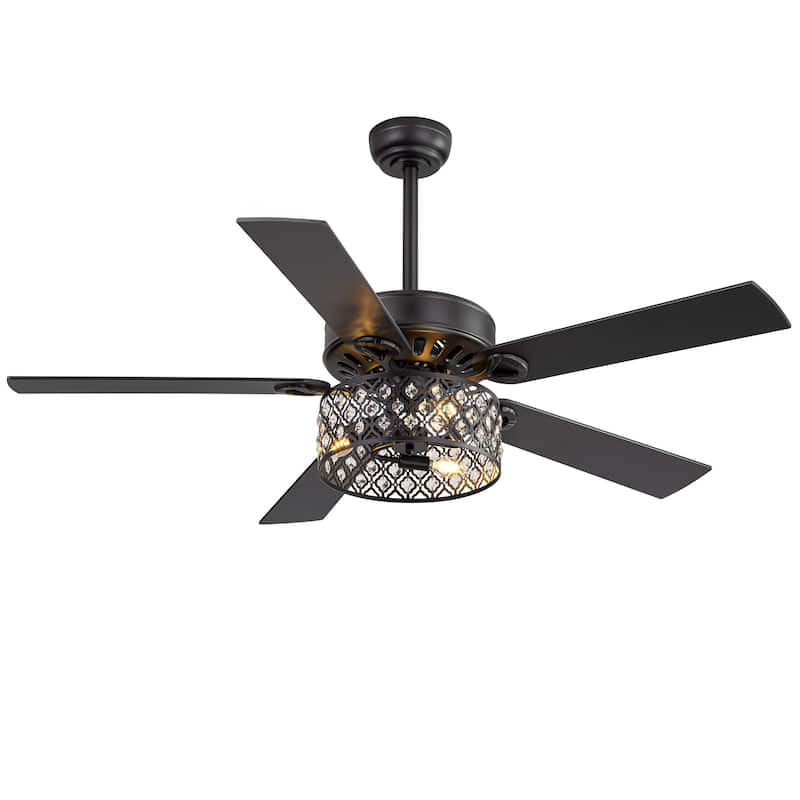 52-inch Reversible 5-Blade Crystal Caged Ceiling Fan with Light and Remote