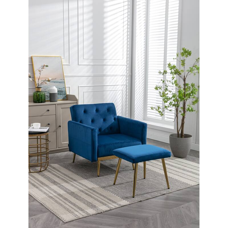 Bottom Tufted Accent Lounge Chair with Adjustable Arm and Back
