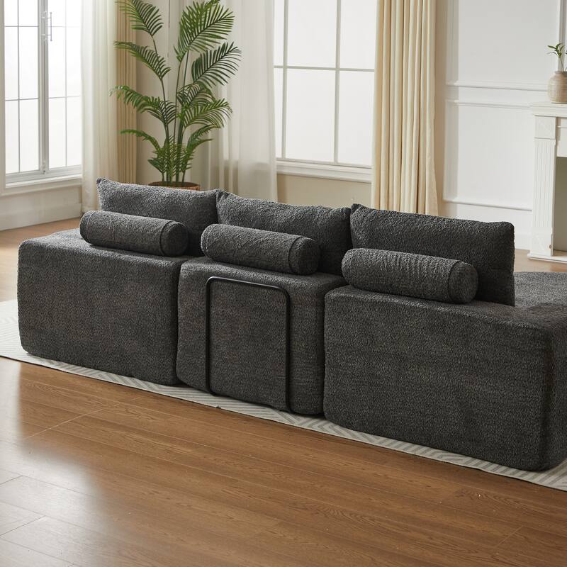 Curved Sectional Sofa with L-Shape Chaise, Chenille Upholstered Boneless Cloud Sofa, Modular 4 Seat Corner Sofa with Cushions