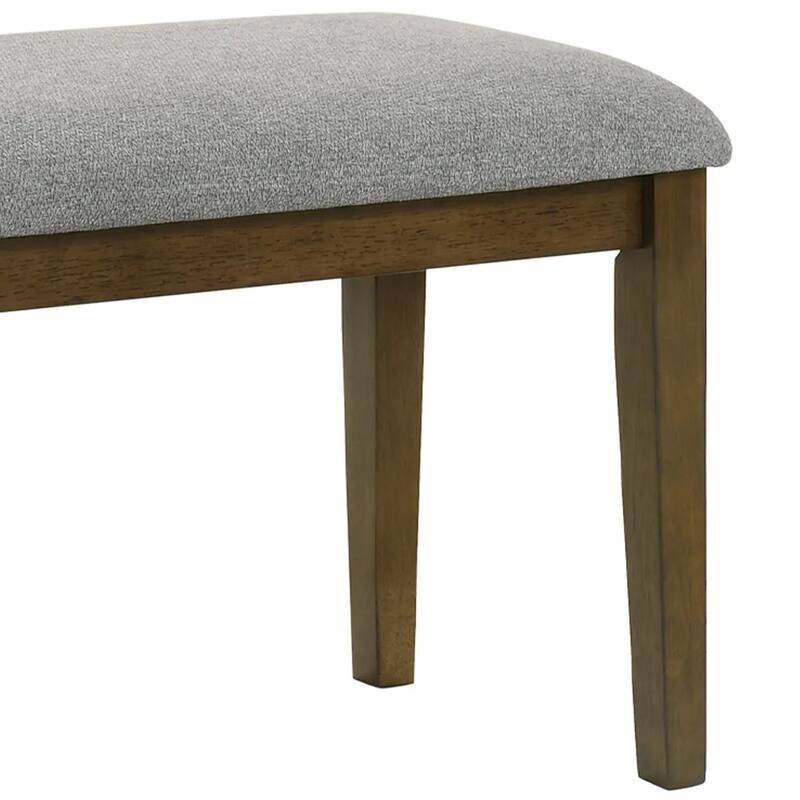 Lyoi Dining Bench, 47 Inch Gray Rectangular Fabric Seat, Brown Wood