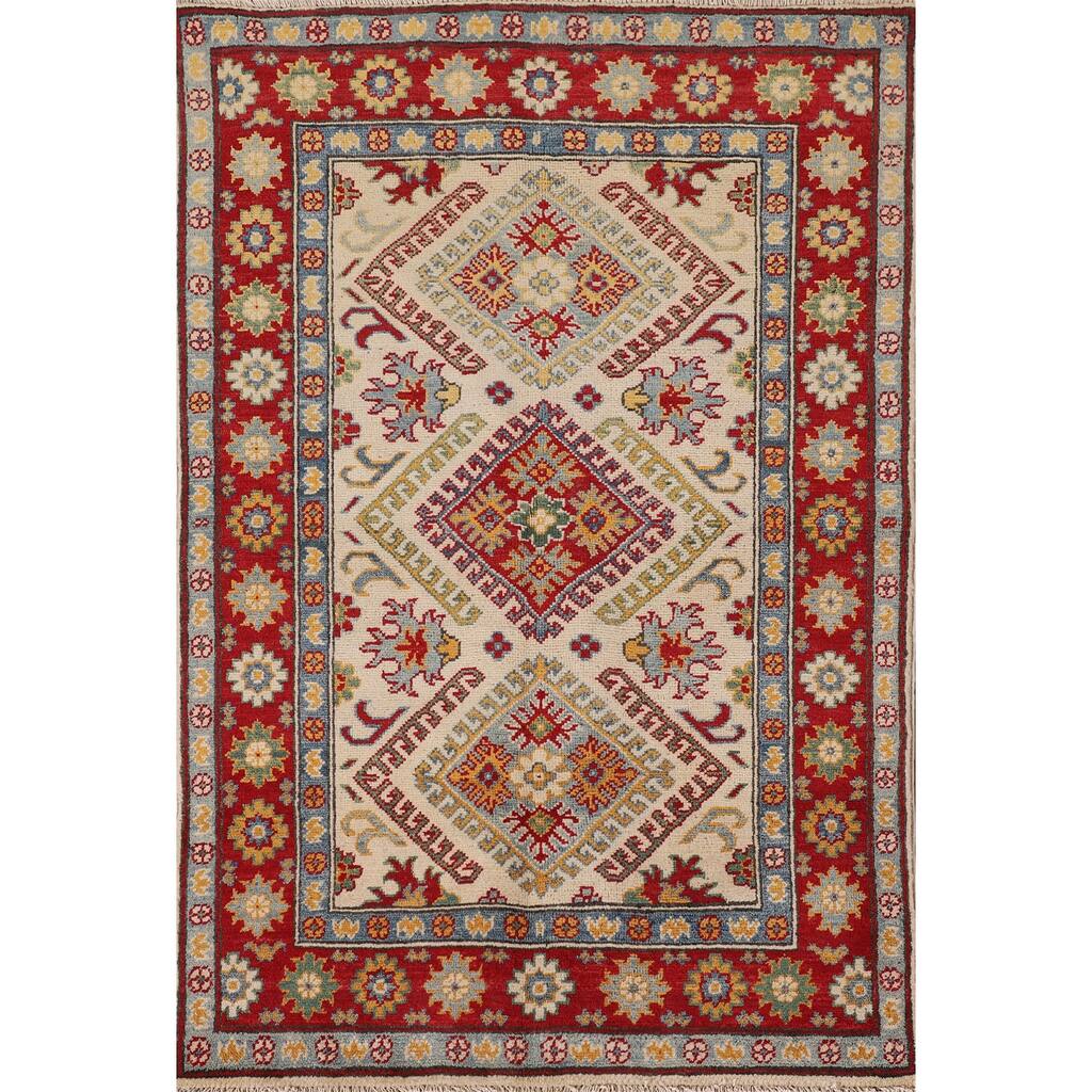 Traditional Kazak Accent Rug Hand-Knotted Oriental Wool Carpet - 3'3"x 4'8"