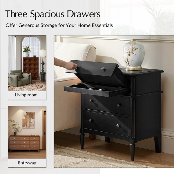 HULALA HOME Griselda Traditional 3-Drawer End Table with Charge
