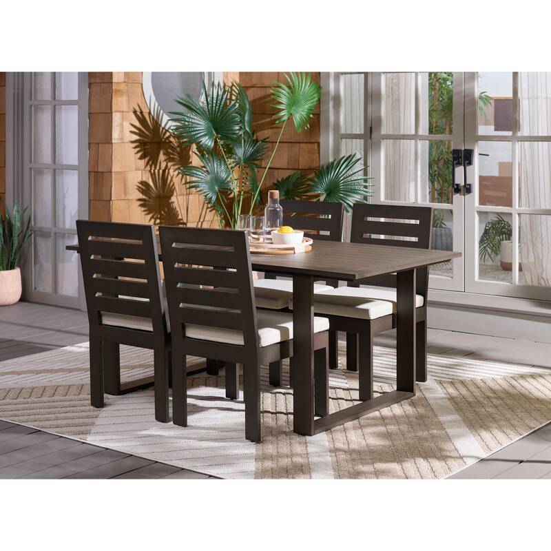 SAFAVIEH Outdoor Living Fash Aluminum Sled Leg Dining Table - 71"W x 34"D x 29"H - Brown