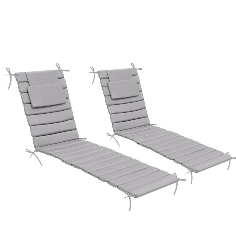 Outdoor Patio Chaise Lounge Cushions Pad with Straps - 70.9''-2PC - LightGrey