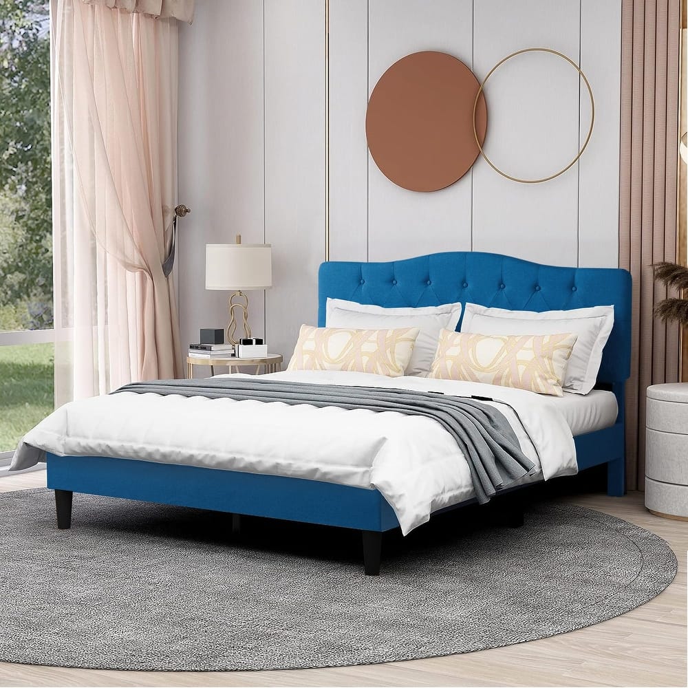 Javlergo Adjustable Height Upholstered Platform Bed Frame with Diamond Tufted Headboard No Box Spring Needed Bed Frame
