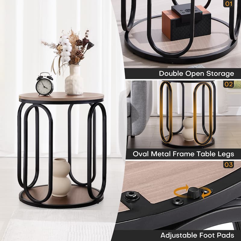 2-Tier Round Side Table, Accent End Table Nightstand - 19.7"Dia Top x 24.4"H