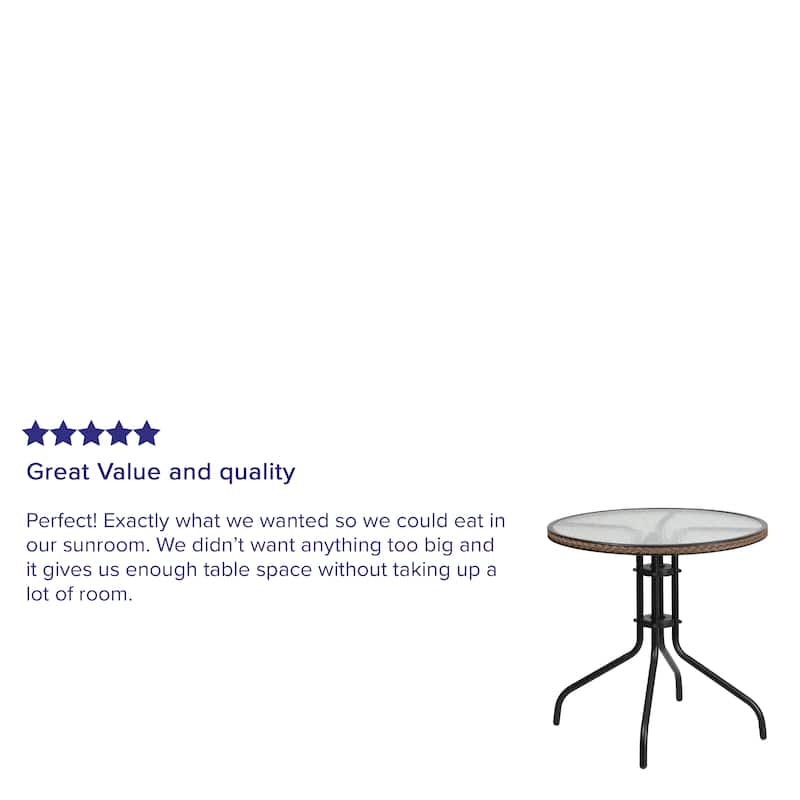 Round Tempered Glass/ Metal 28-inch Table with Rattan Edging - 28.75"D x 28.75"W x 28"H