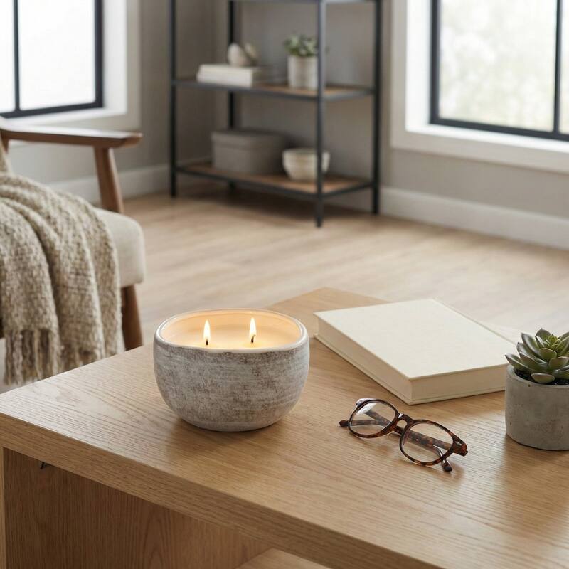 Decorative Textured Ceramic Magnolia and Lily Scented Candle