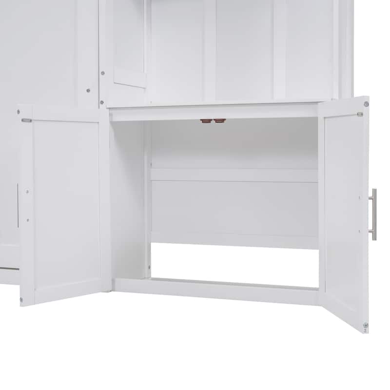 Full Size Multifunctional Murphy Bed with Multiple Storage Shelves, Foldable Platform Bed with A Cabinet