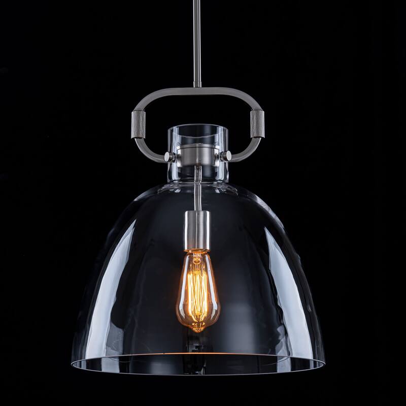 Starskys 1-Light Industrial Pendant Light with Bowl-Shaped Clear Glass Shade - Nickel