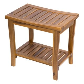 Acacia Wood 2-Tier Shower Bench Spa Stool with Storage and Non-Slip Feet