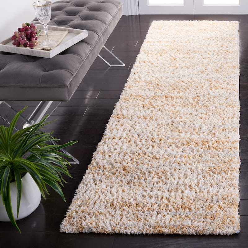 SAFAVIEH Berber Shag Rafaele 1.25-inch Thick Rug - 2'3" x 8' Runner - Ivory/Light Gold - Runner