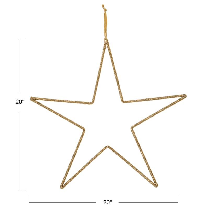 Hanging Metal and Glass Bead Star with Cotton Velvet Ribbon - 20.0"L x 0.3"W x 20.0"H