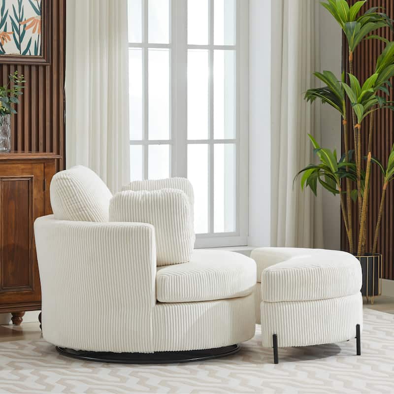 42.3"W Upholstered Swivel Accent Chair with 4 Pillows and Half-Moon Storage Ottoman