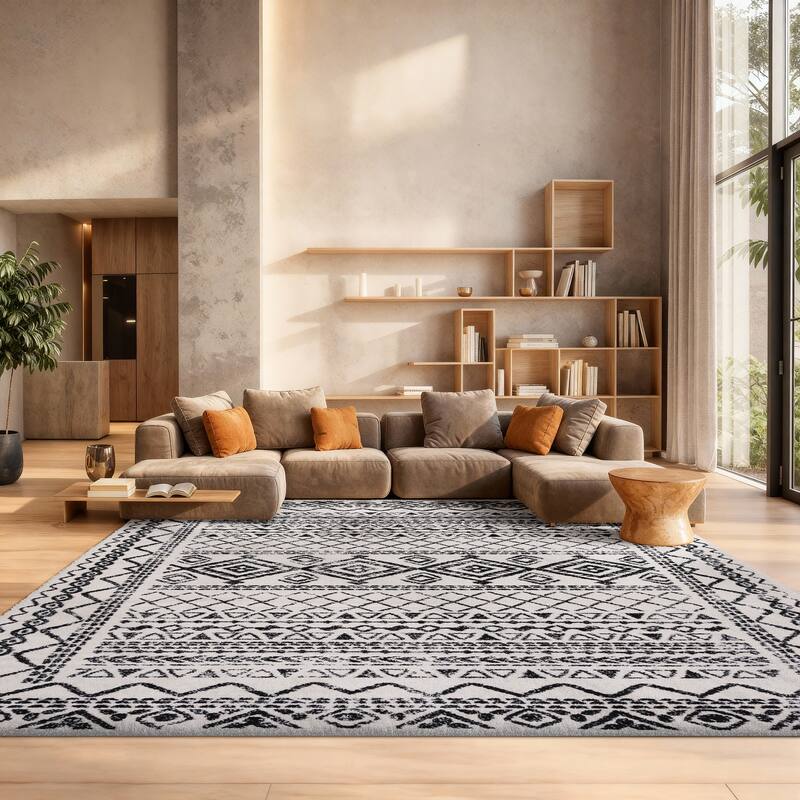 SAFAVIEH Tulum Hinnertje Rustic Moroccan Boho Tribal Distressed Rug - 12' x 15' - Ivory/Black