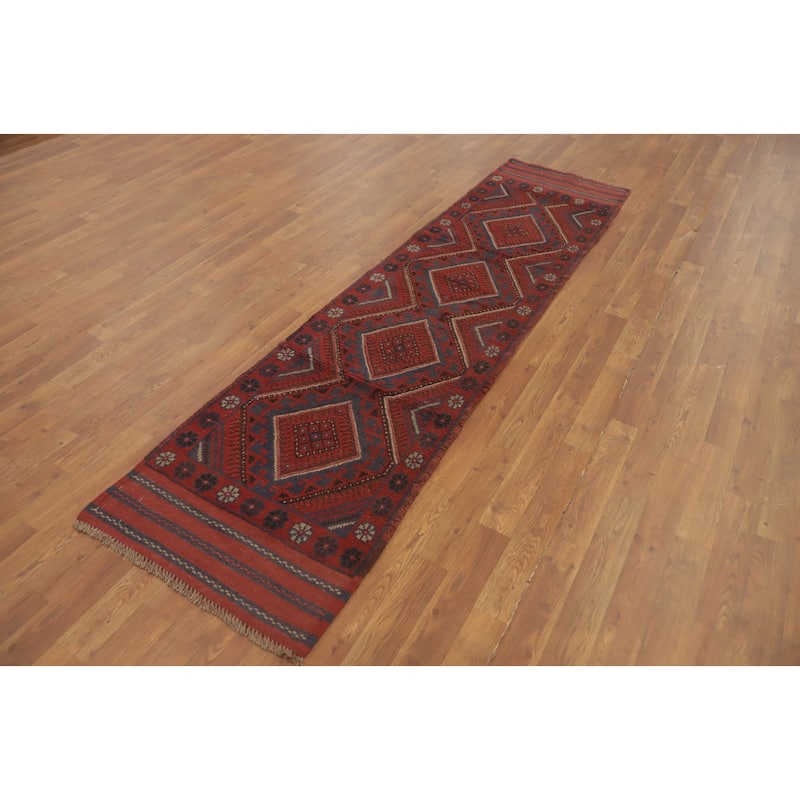 Hand Knotted Oriental 100% Wool Carpet Traditional Tribal Red Balouch Runner Rug - 8' 1'' X 2' 0''