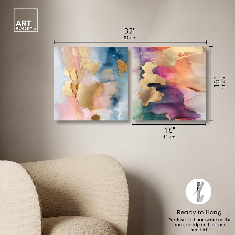 Gold Foil Set Canvas Set of 2 by Art Remedy, Gallery Wrapped