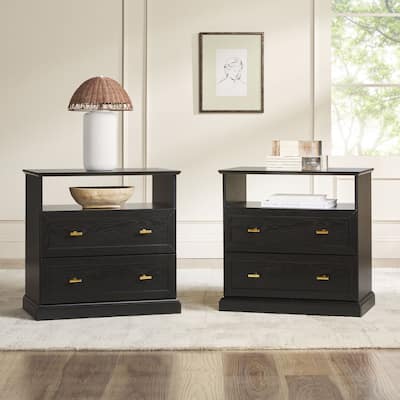 Walker Edison Modern Farmhouse Nightstands with Open Shelf (Set of 2)