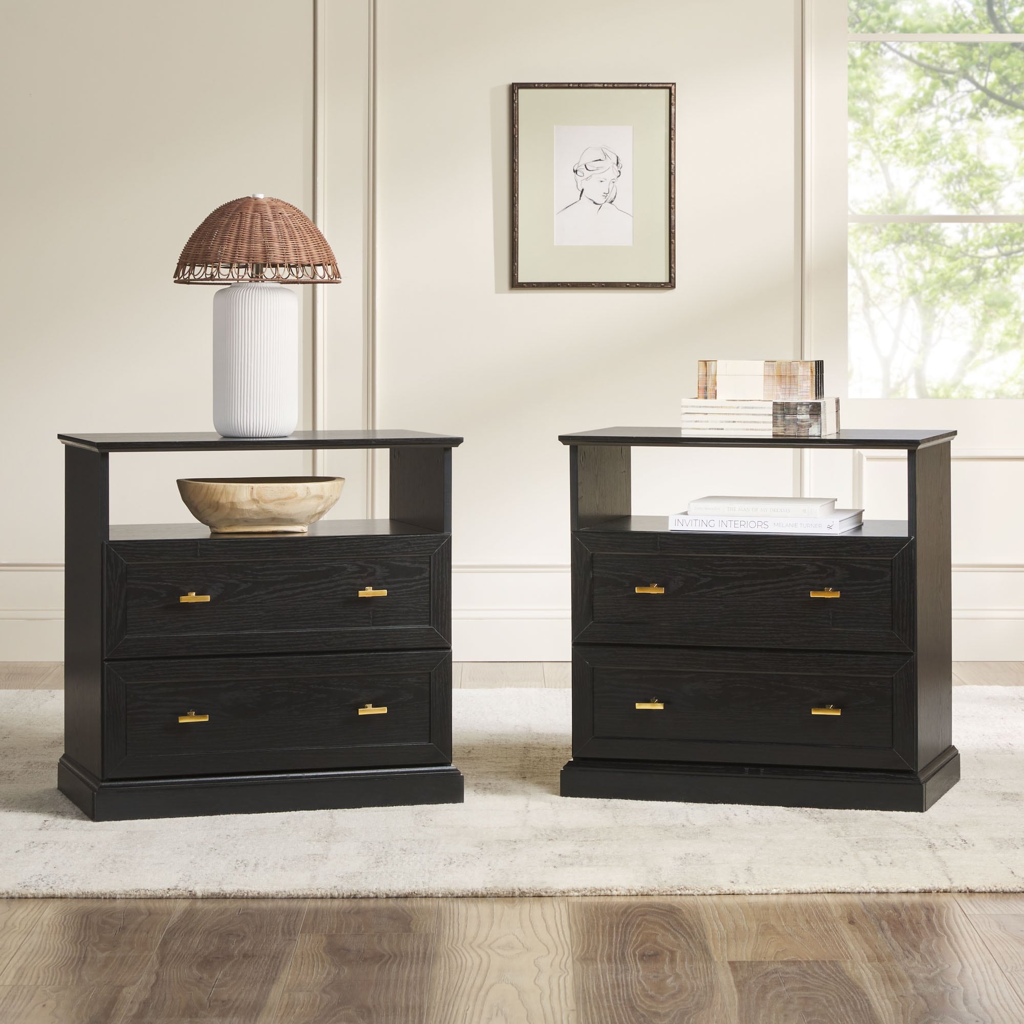 Walker Edison Modern Farmhouse Nightstands with Open Shelf (Set of 2)