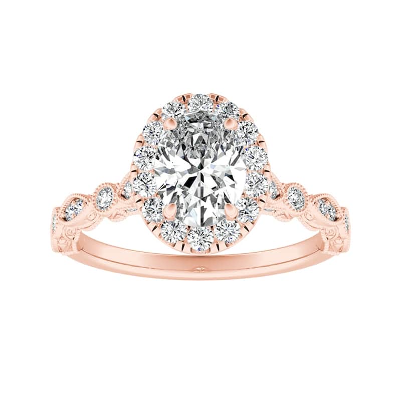 Auriya 14k Gold Vintage Oval-cut 5/8ctw Halo Diamond Engagement Ring - Rose - 4