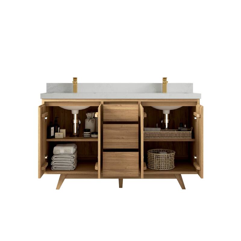 Willow Collections 60 in. W x 22 in. D Madison Teak Double Sink Bathroom Vanity with Countertop